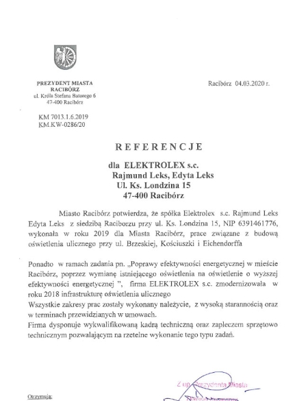 Miasto Racibórz budowa oświetlenia ulicznego